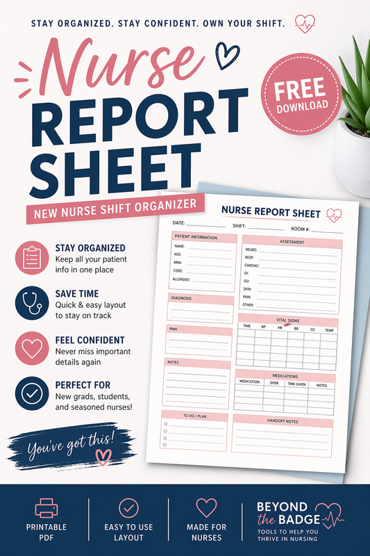 Free Nurse Report Sheet| New Nurse Shift Organizer